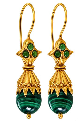 Shopify Title Malachite & Green Stone Gold Drop Earrings – Turkish-Inspired Statement Earrings