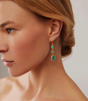 TURQUOISE ASYMMETRICAL TRIPLE DROP EARRINGS