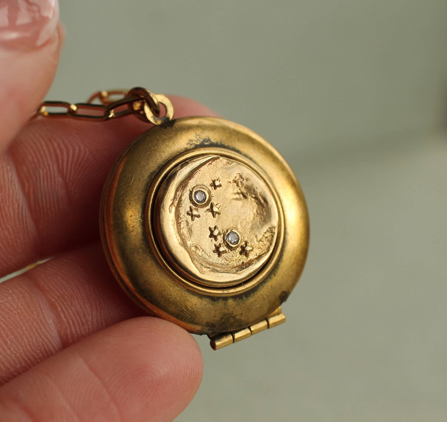 Gold Moon & Star Locket Necklace