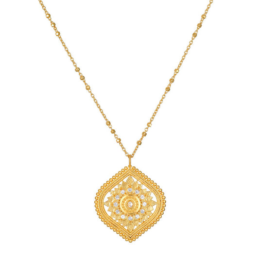 18” White Topaz Lotus Medallion Necklace