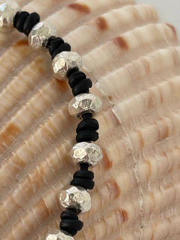 Men's Knotted Leather and Silver Beaded Bracelet