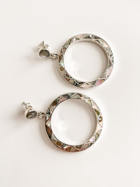 STERLING SILVER INLAY ABALONE HOOP POST EARRINGS