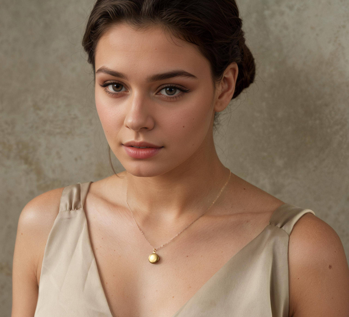 Tiny Brass Round Locket Necklace