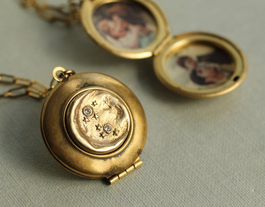 Gold Moon & Star Locket Necklace