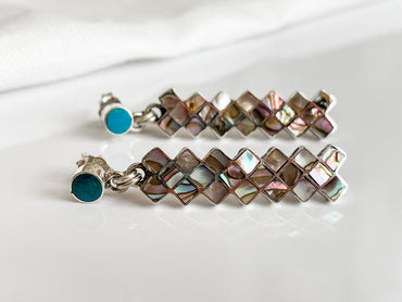 STERLING SILVER ABALONE AND TURQUOISE DROP EARRINGS