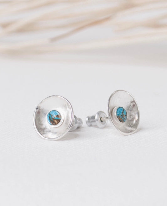 SILVER TURQUOISE VESSAL STUD EARRINGS