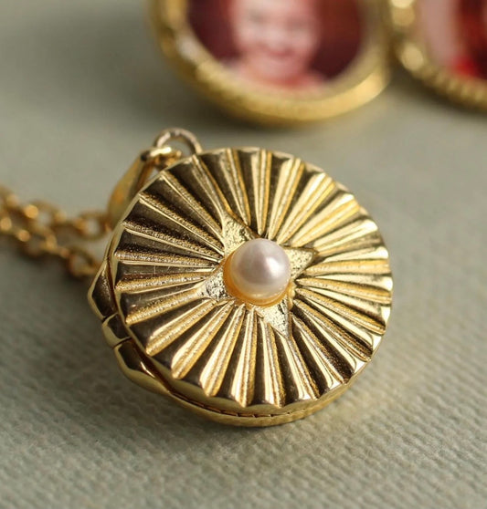 Gold Vermeil Pearl Sunburst Locket