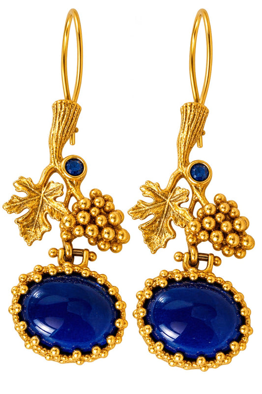 Midnight Blue & Gold Grapevine Statement Earrings – Artisan Drop Earrings