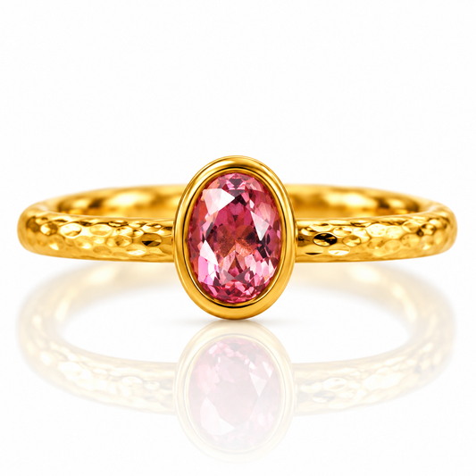 Rosé Glow Pink Oval Ring in Textured Gold