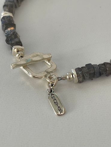 Labradorite and Silver Squares Beaded Bracelet