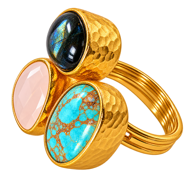 Turquoise, Rose Quartz & Labradorite Three-Stone Statement Ring