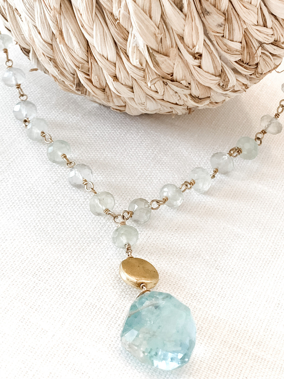 14k Gold Filled Prehnite Chain w/Aquamarine Nugget & Gold Filled Coin Necklace