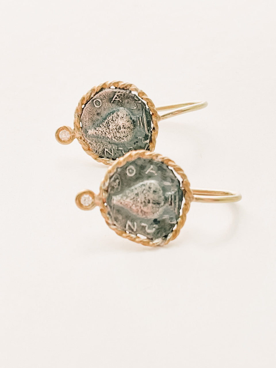 24K GOLD EARRINGS W/ DIA AND SILVER - AMPHORA