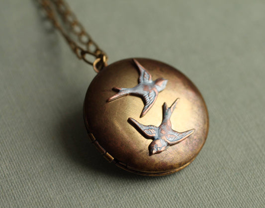 Antique Swallow Two Bird Locket