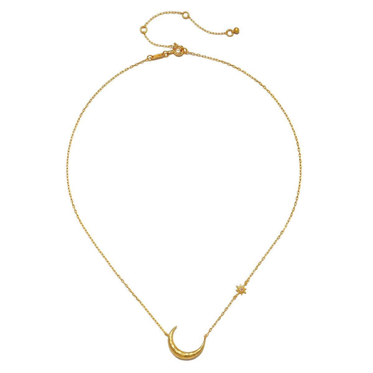 Ethereal Guide Moonstone Moon and Star Necklace 16"