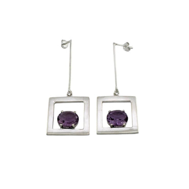 STERLING SILVER PURPLE SQUARE DROP EARRINGS