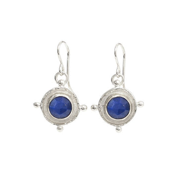 SILVER LAPIS MEDALLION GEM DROP EARRINGS