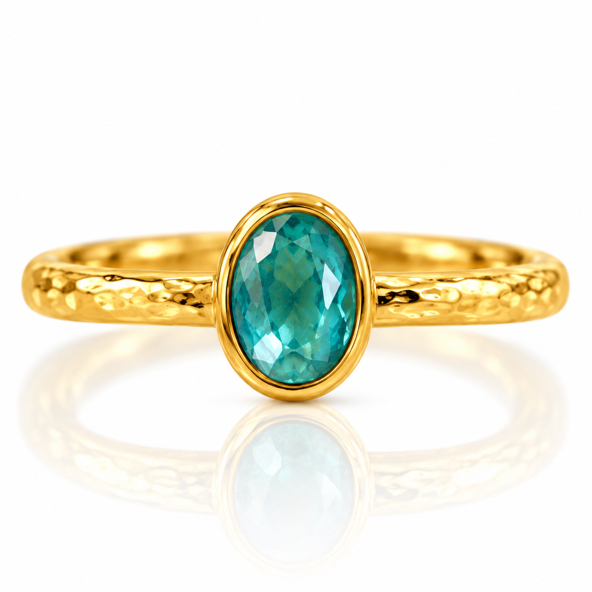 Ocean Breeze Teal Oval Ring in Textured Gold