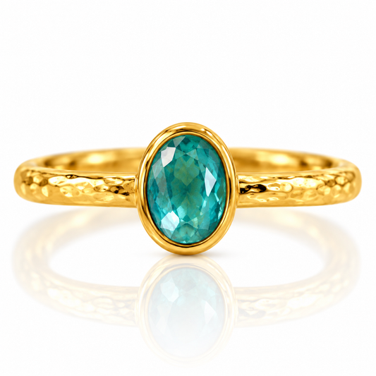 Ocean Breeze Teal Oval Ring in Textured Gold