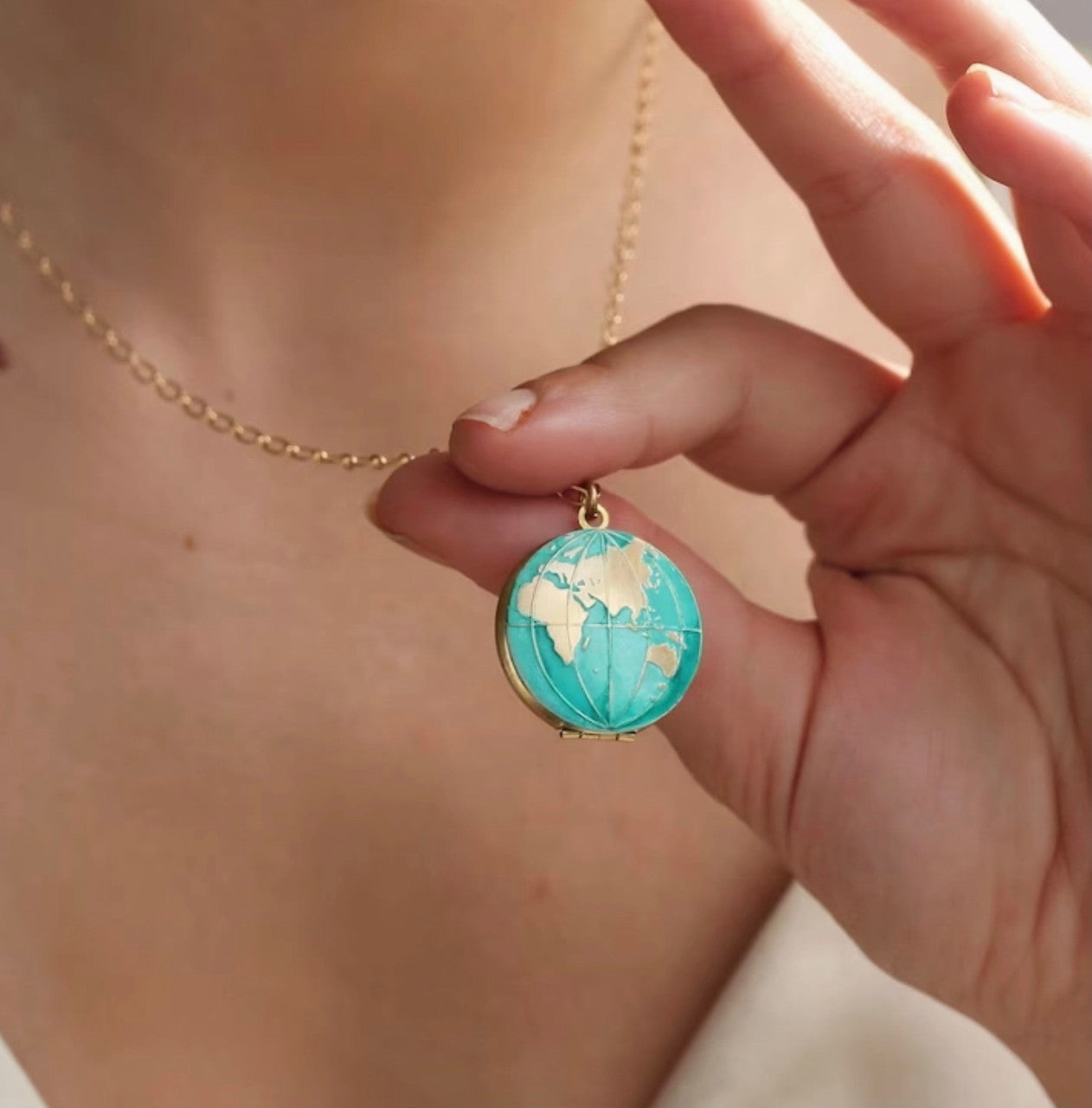 WORLD MAP GOLD WATERCOLOR LOCKET
