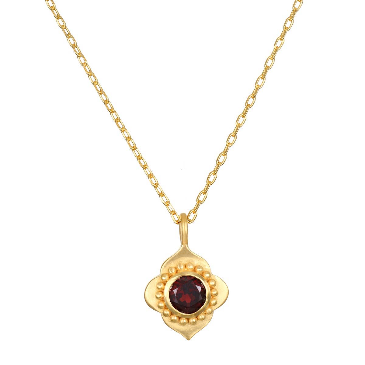 Spiritual Strength Garnet Lotus Necklace - 16"