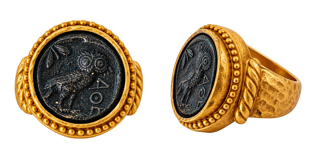 Athena’s Owl Ancient Coin Statement Ring