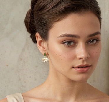 Art Deco Mother of Pearl Scallop Emerald Earrings