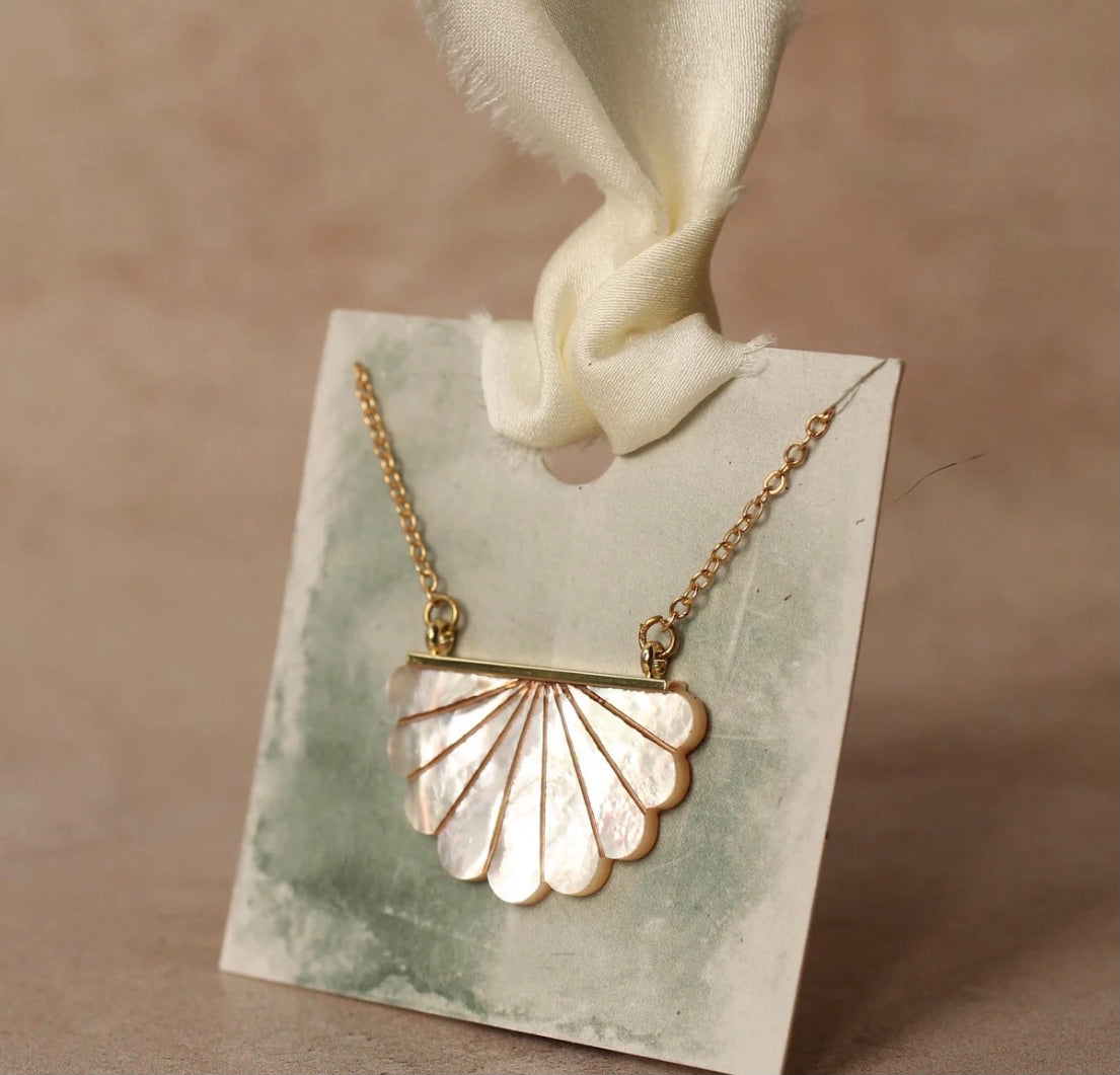 Art Deco Mother of Pearl Semi Circle Pendant