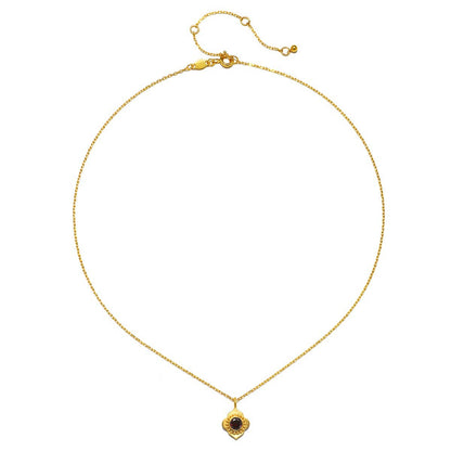 Spiritual Strength Garnet Lotus Necklace - 16"