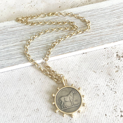 Matte Gold Horse Coin Necklace 