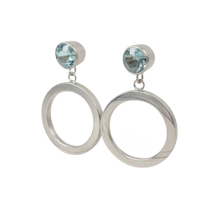 STERLING SILVER CIRCLE DROP EARRINGS WITH BLUE TOPAZ
