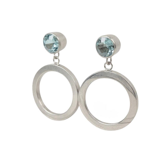 STERLING SILVER CIRCLE DROP EARRINGS WITH BLUE TOPAZ