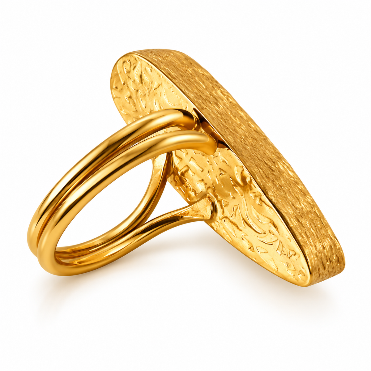 Ocean Blue Elongated Statement Ring in Textured Gold