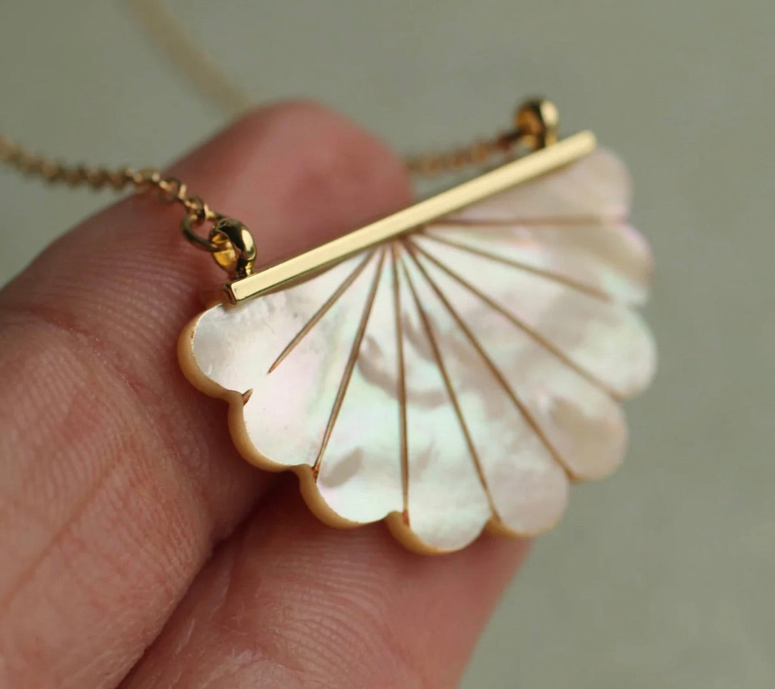 Art Deco Mother of Pearl Semi Circle Pendant