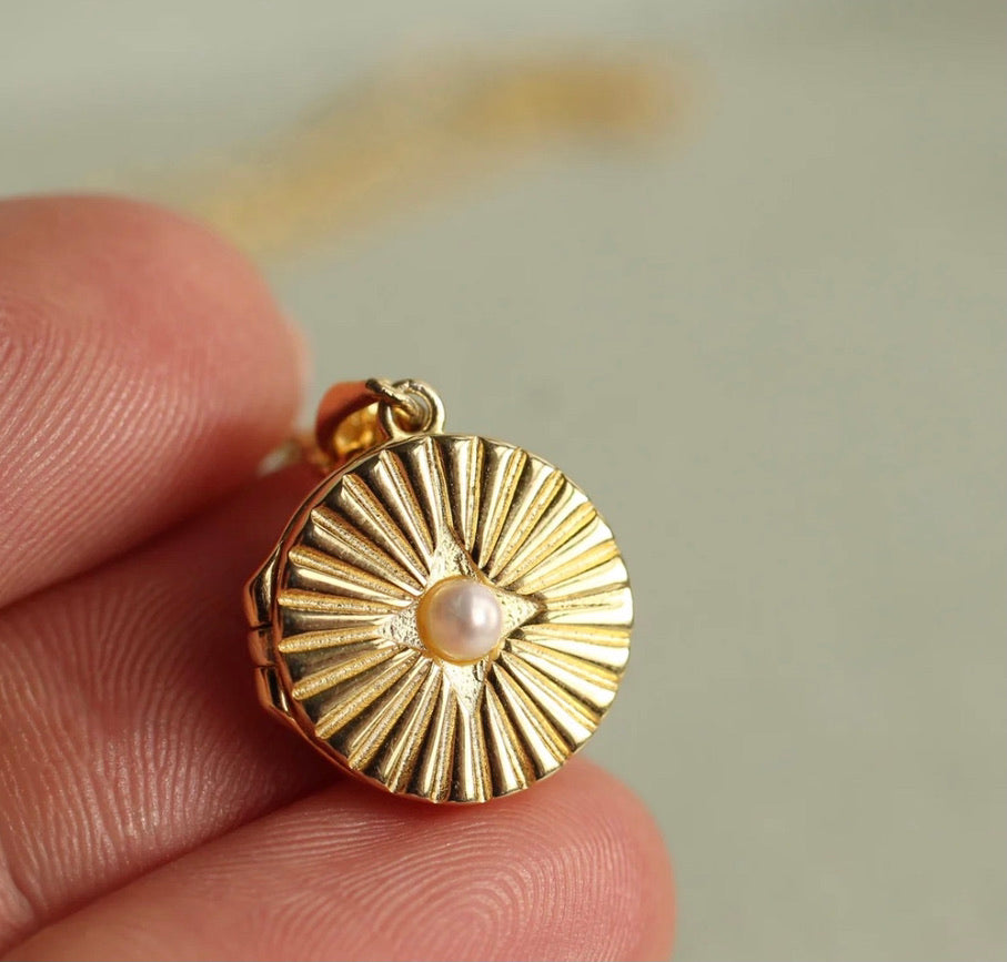Gold Vermeil Pearl Sunburst Locket