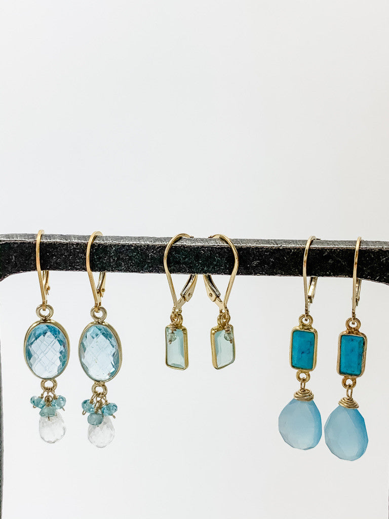 OVAL BLUE TOPAZ WITH AQUAMARINE TEARDROP EARRINGS