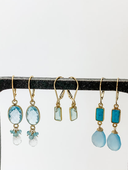 OVAL BLUE TOPAZ WITH AQUAMARINE TEARDROP EARRINGS