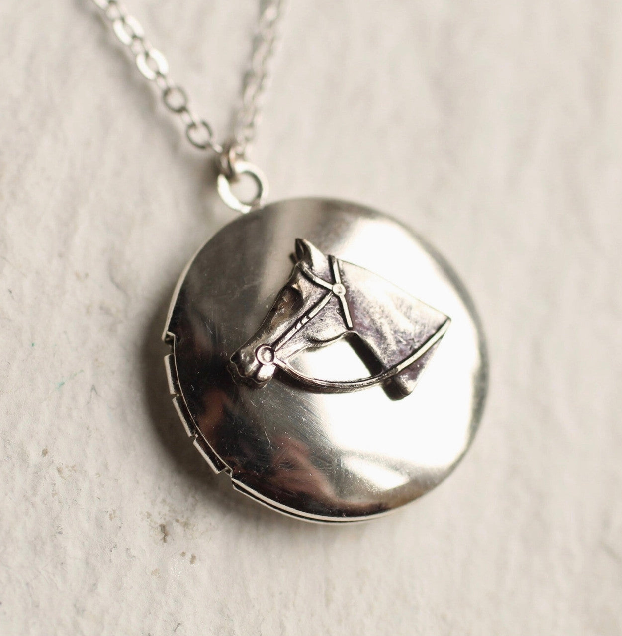 SILVER HORSE HEAD LOCKET