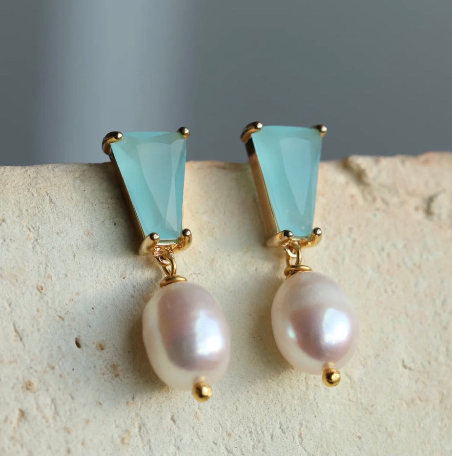 Seafoam Turquoise and Freshwater Pearl Earrings