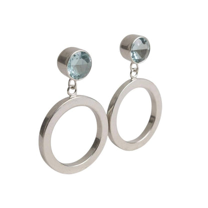 STERLING SILVER CIRCLE DROP EARRINGS WITH BLUE TOPAZ