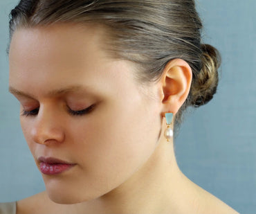 Seafoam Turquoise and Freshwater Pearl Earrings