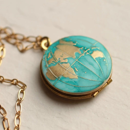WORLD MAP GOLD WATERCOLOR LOCKET