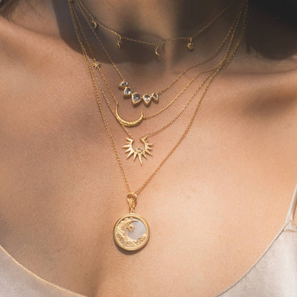 Ethereal Guide Moonstone Moon and Star Necklace 16"