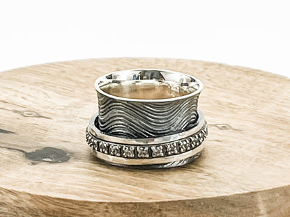 Sterling Silver Textured Floating Band Ring with Zircon