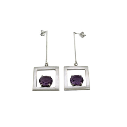 STERLING SILVER PURPLE SQUARE DROP EARRINGS