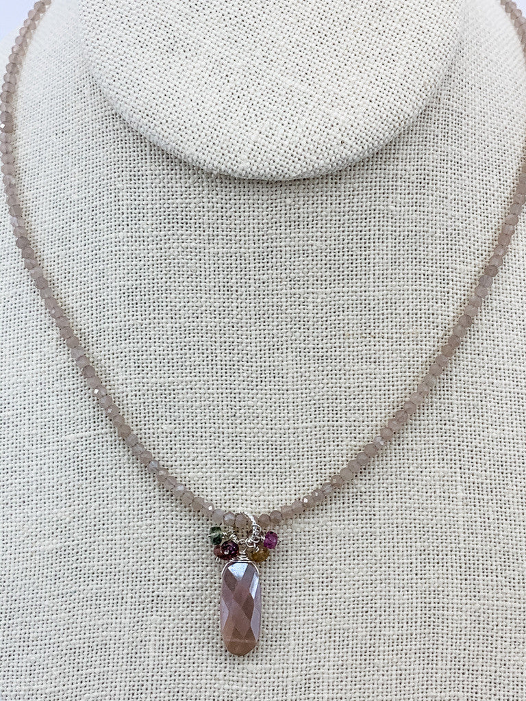 Moonstone with Moonstone and Sapphire Cluster Necklace
