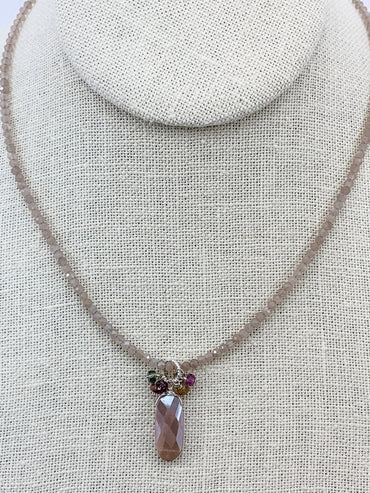 Moonstone with Moonstone and Sapphire Cluster Necklace