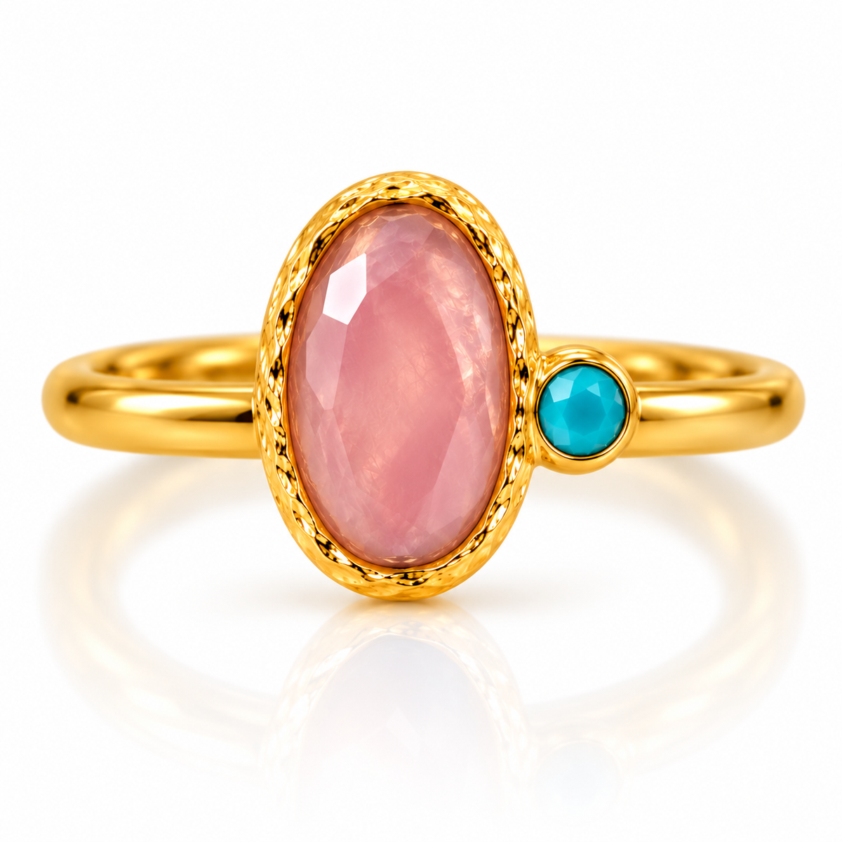 Blush Rose Quartz & Turquoise Gold-Tone Statement Ring
