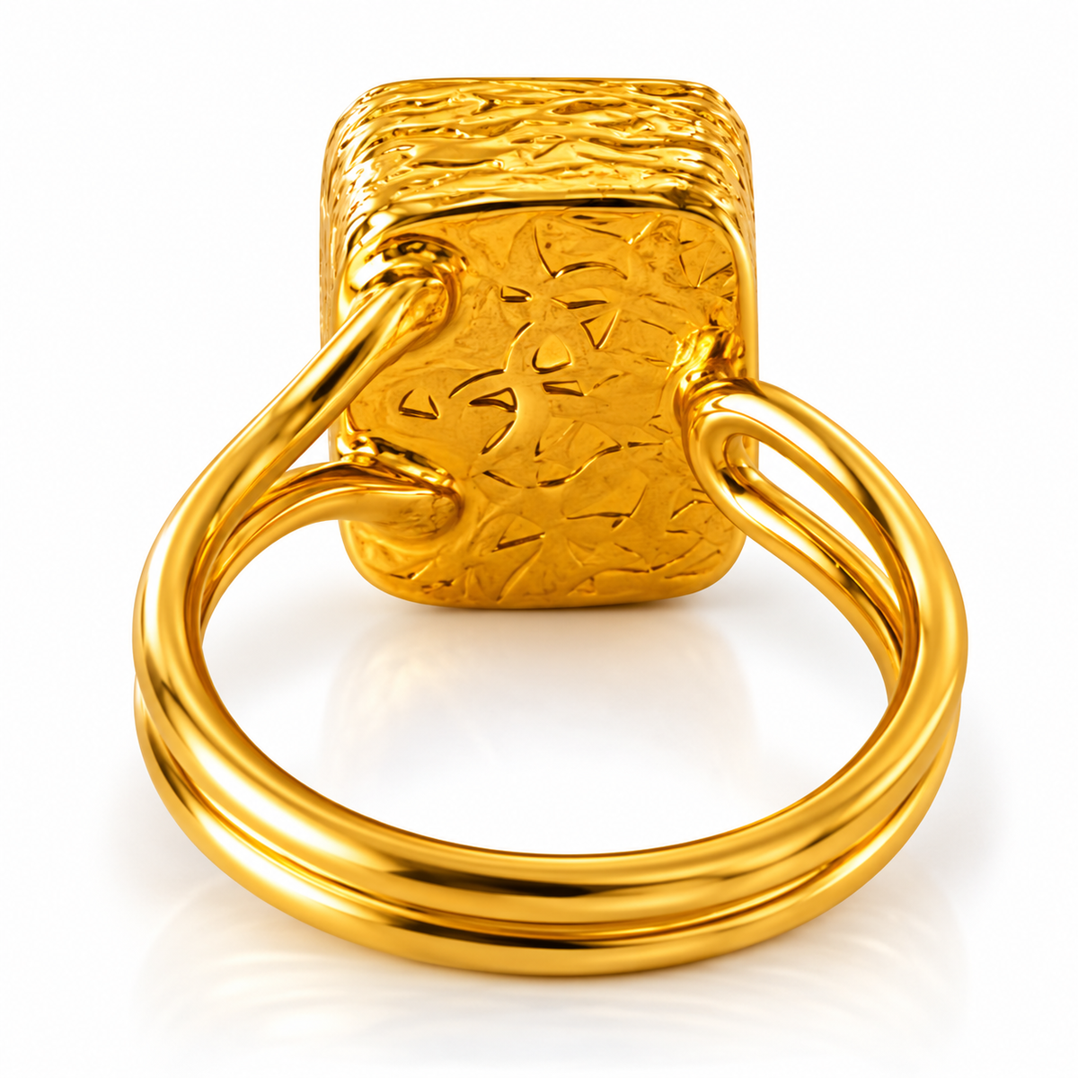 Radiant Pink Cushion-Cut Statement Ring in Textured Gold