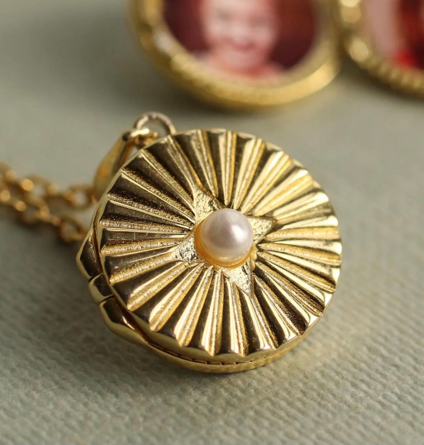 Gold Vermeil Pearl Sunburst Locket